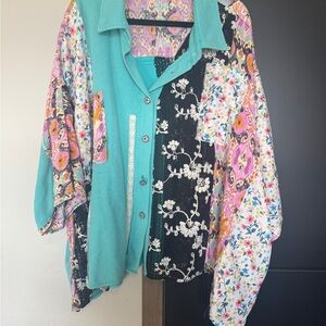 POL Teal and Lavender Patterned Shirt